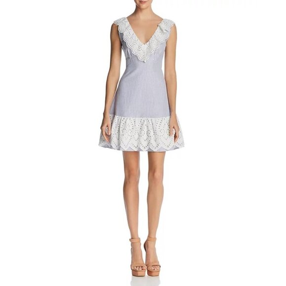 Lucy Paris Eyelet Trim Striped Fit and Flare Dress NWT MEDIUM - Picture 1 of 8